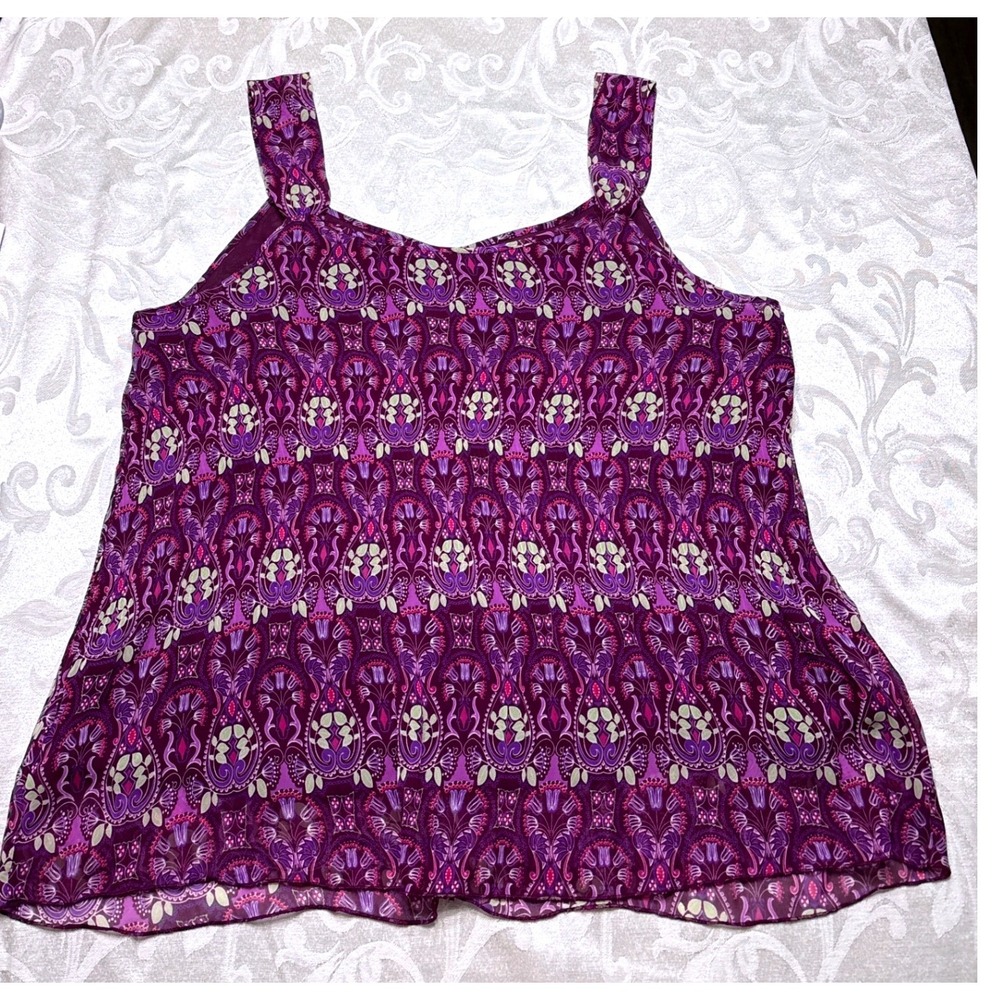 Avenue Womens Purple Medallion Button Front Tank Top Blouse Plus Size 14/16 - Picture 6 of 6